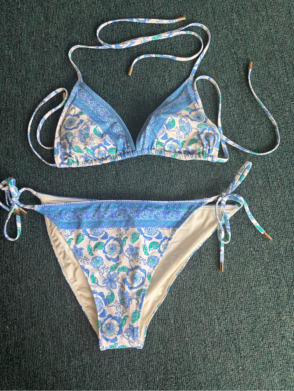 Vineyard Vines Blue And White Floral Tie Bikini Upf 50